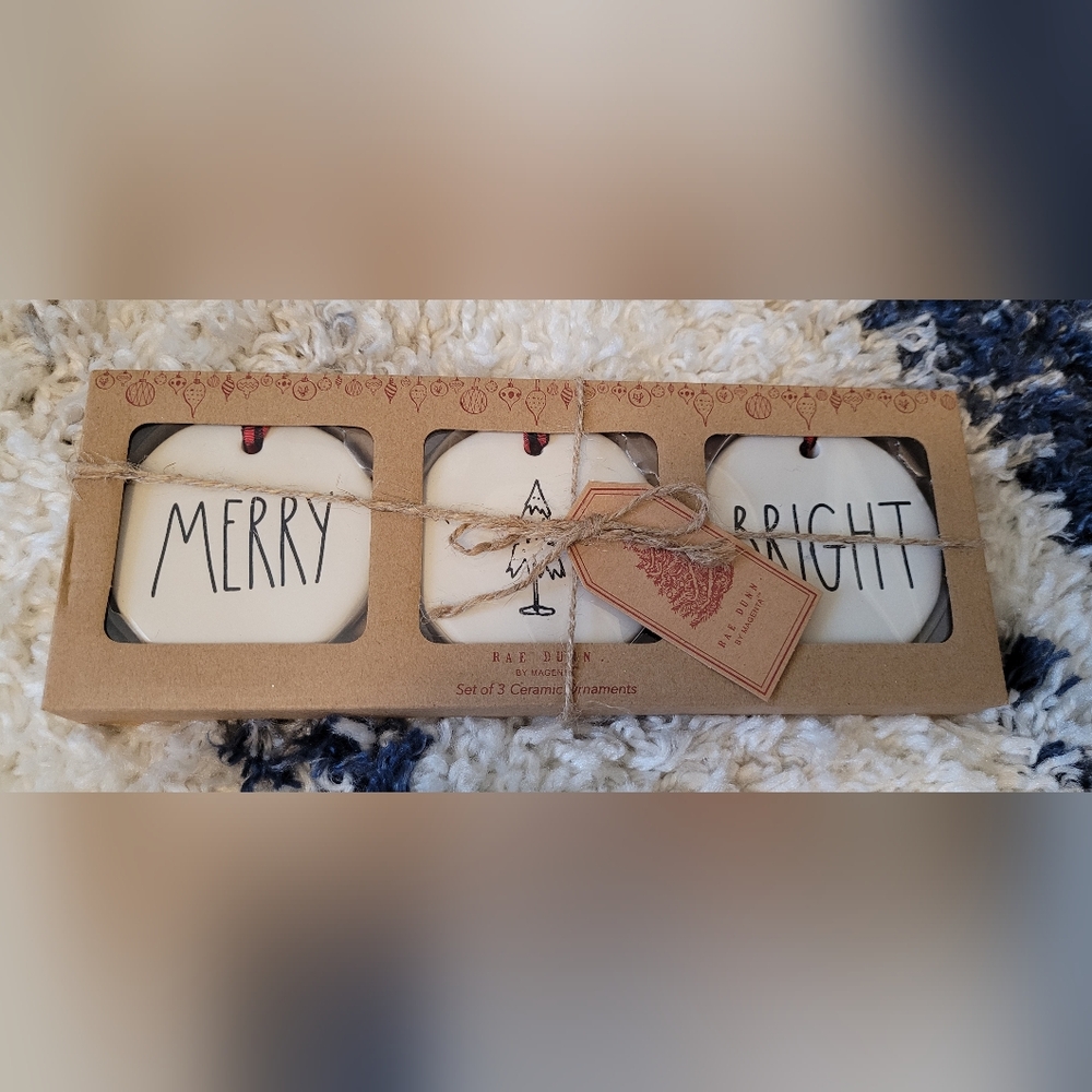 Rae Dunn "MERRY 🌲 BRIGHT" Ceramic Christmas Ornaments